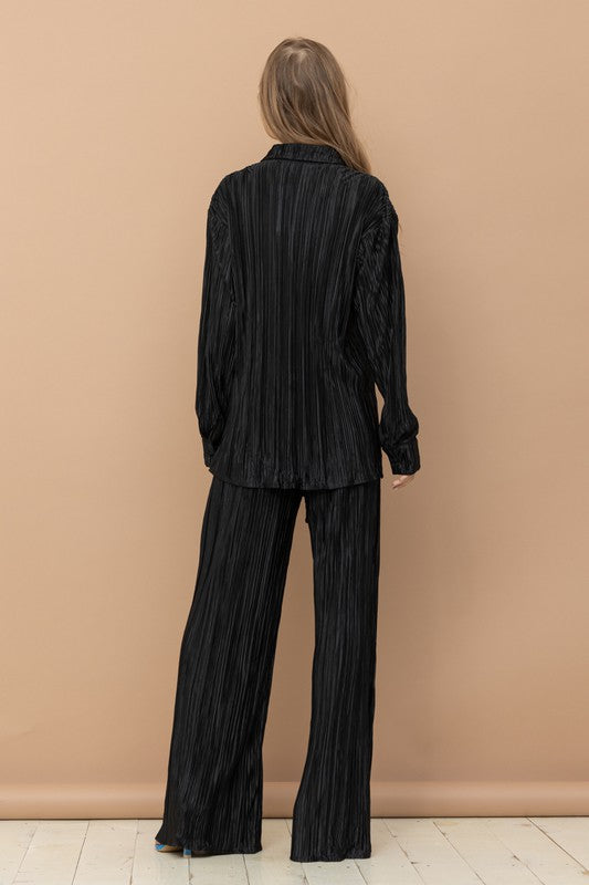 Pleated Blouse and Pants Set