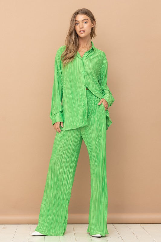 Pleated Blouse and Pants Set