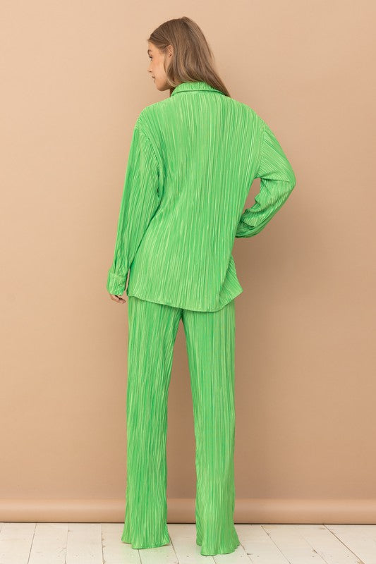 Pleated Blouse and Pants Set