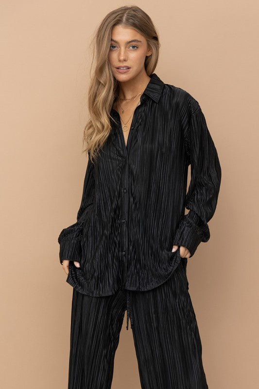 Pleated Blouse and Pants Set