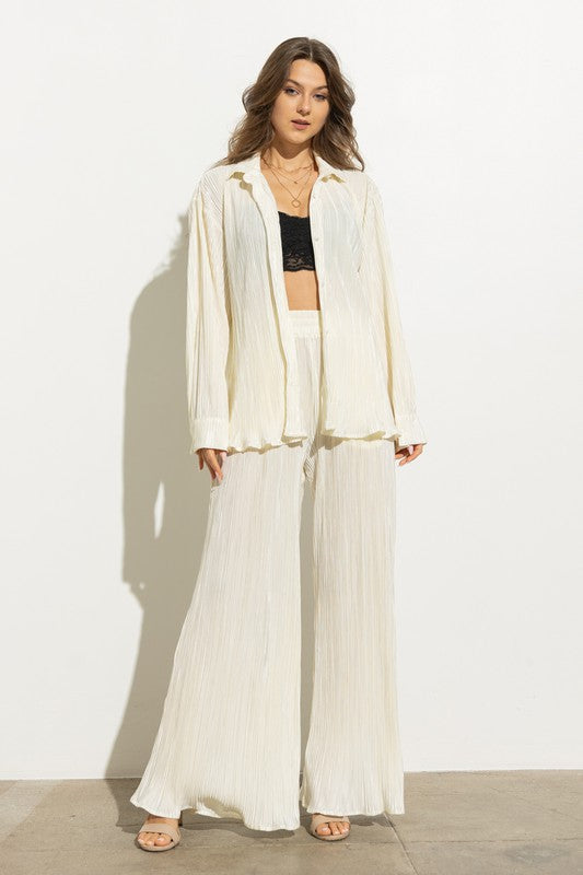 Pleated Blouse and Pants Set