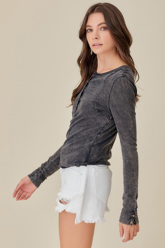 Button Up Front Raw Edge Detail Top