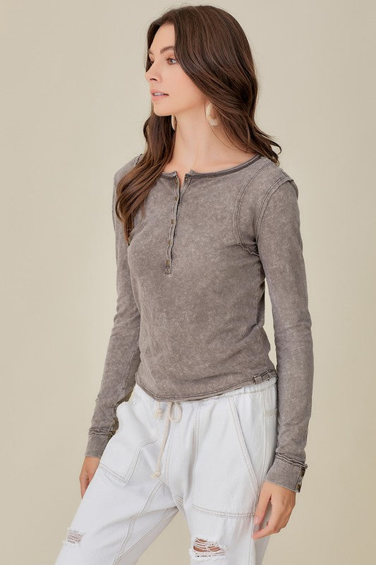 Button Up Front Raw Edge Detail Top