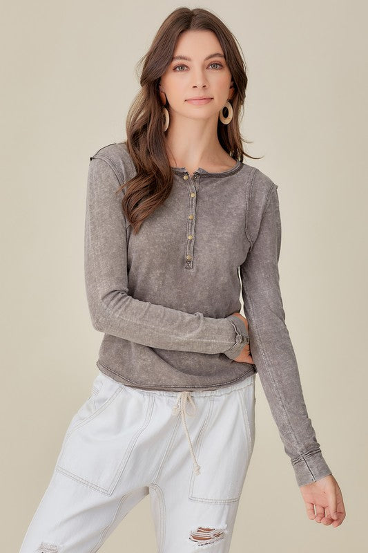 Button Up Front Raw Edge Detail Top