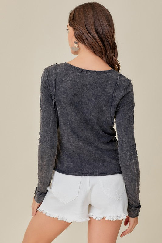 Button Up Front Raw Edge Detail Top