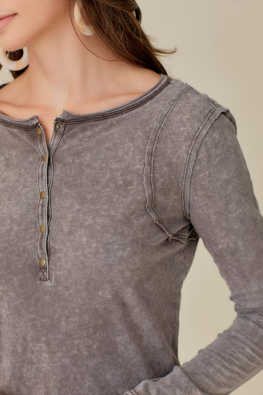 Button Up Front Raw Edge Detail Top