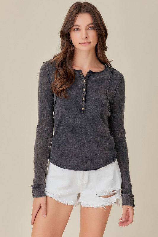 Button Up Front Raw Edge Detail Top