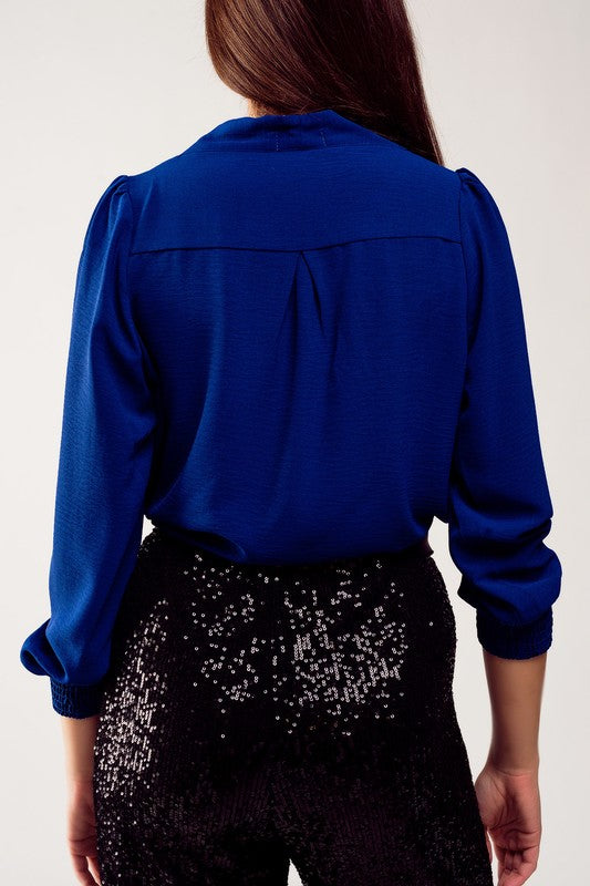 Long Sleeve Wrap Satin Blouse