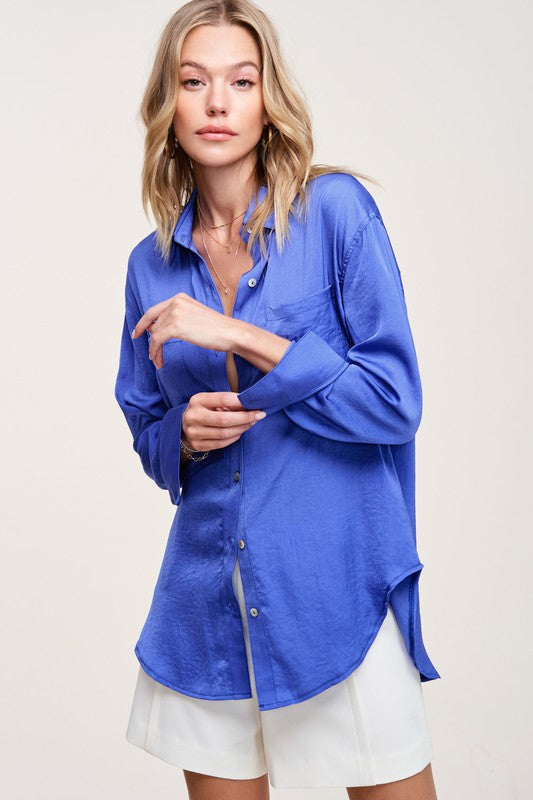 Button down shirt with a gorgeous silky look.