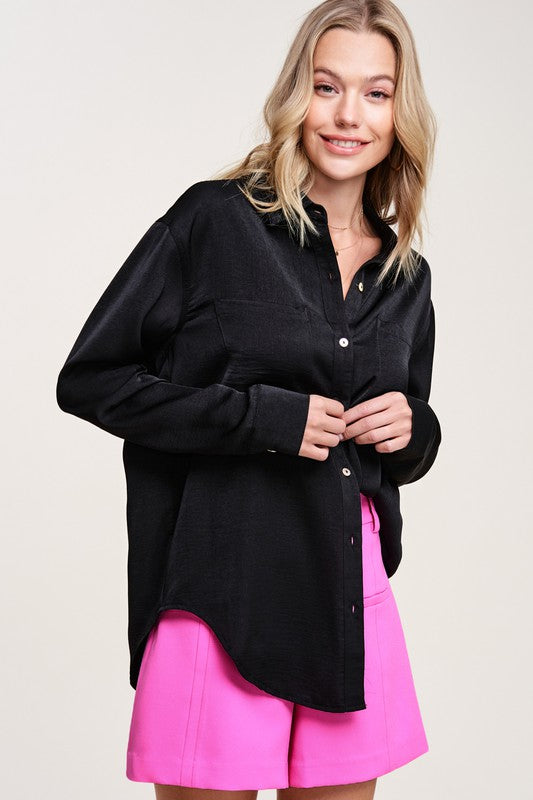 Button down shirt with a gorgeous silky look.