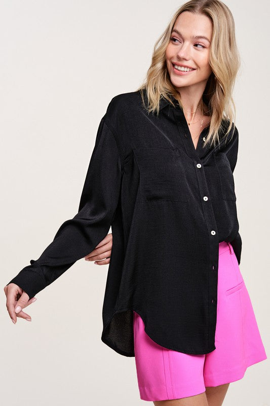 Button down shirt with a gorgeous silky look.