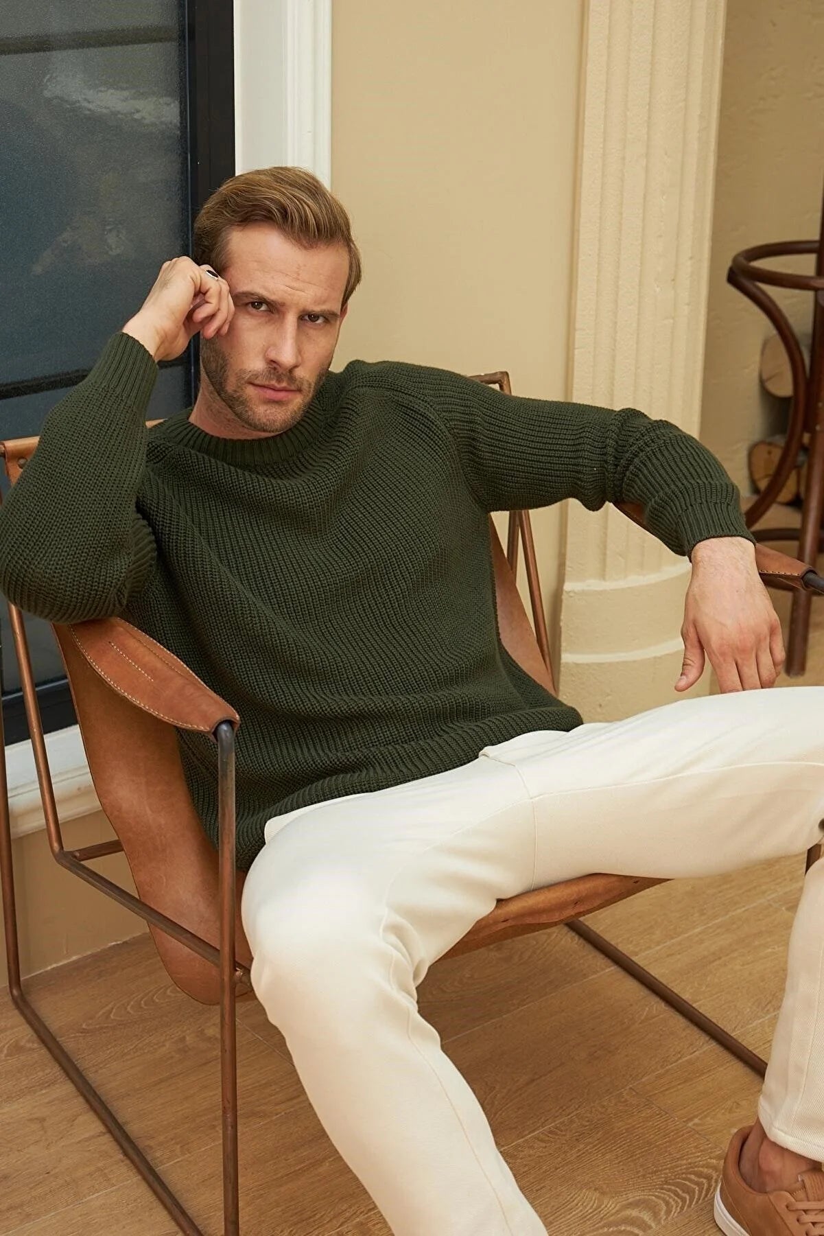Men's Crew Neck Thessaloniki Knitted Cotton Knitwear Sweater