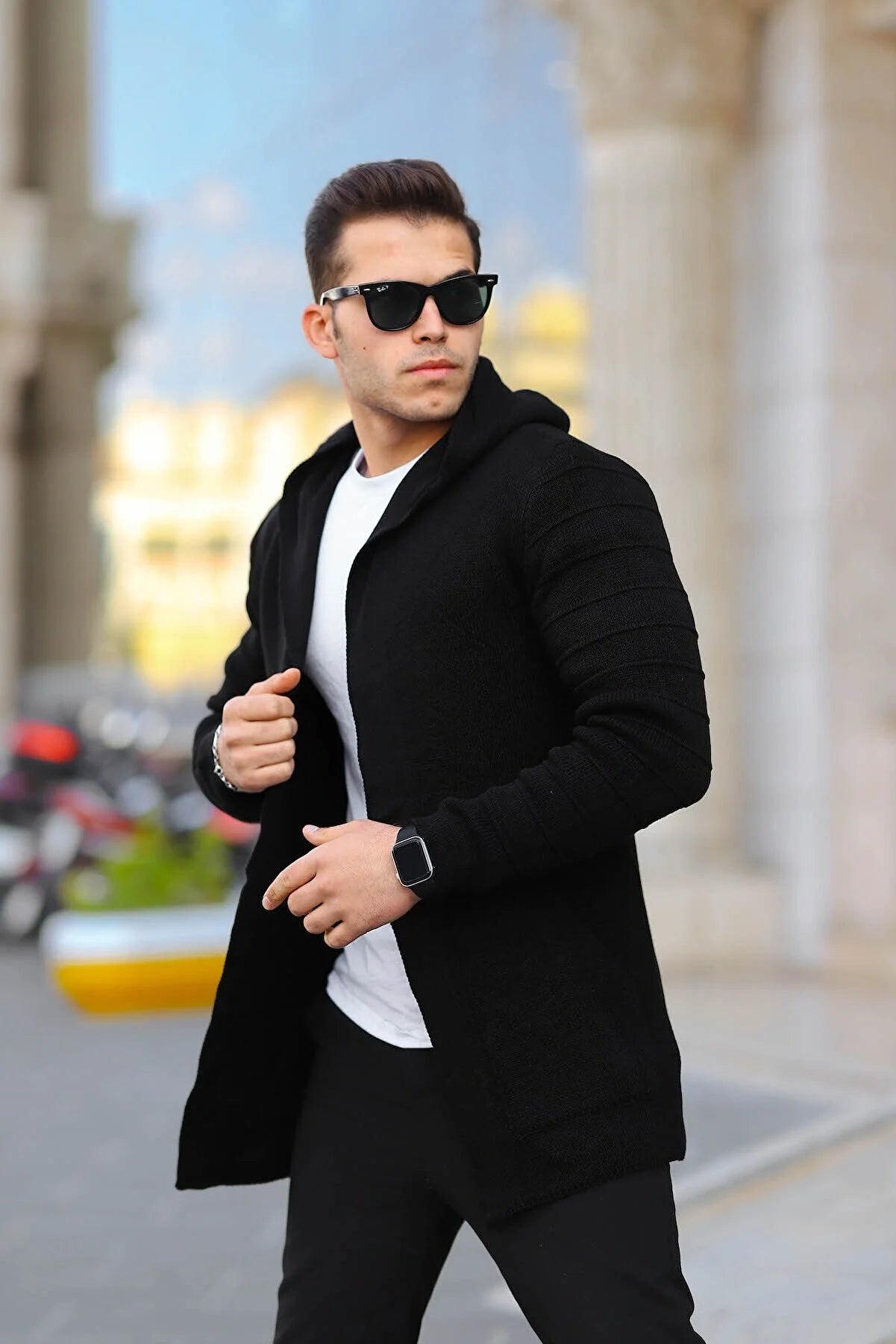 Men's Smoked Patterned Poncho Cardigan