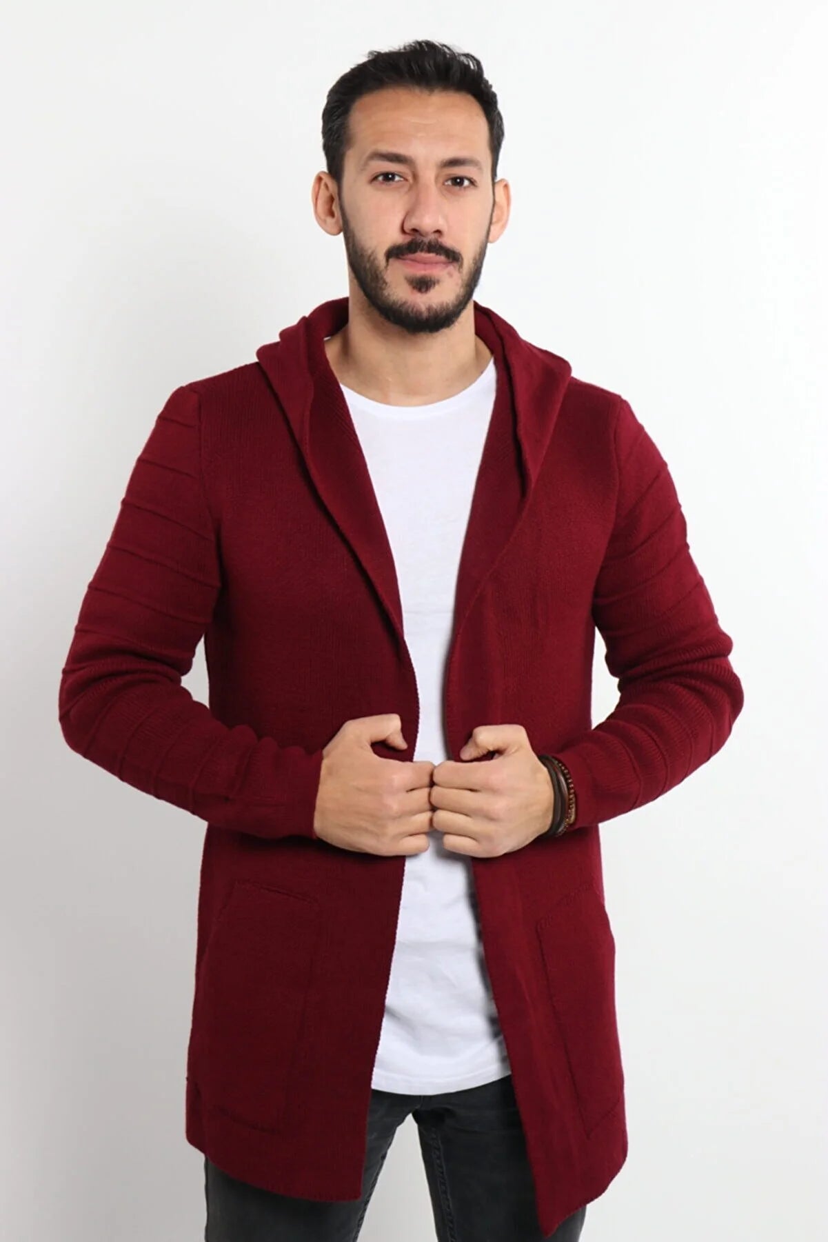Men's Smoked Patterned Poncho Cardigan