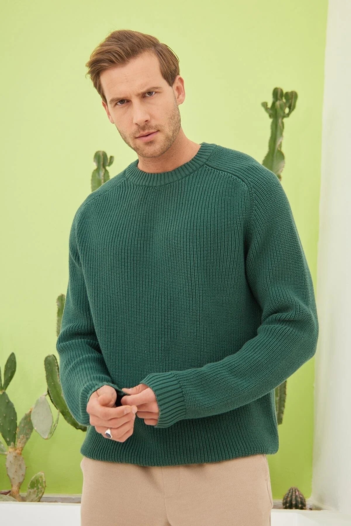 Men's Crew Neck Thessaloniki Knitted Cotton Knitwear Sweater