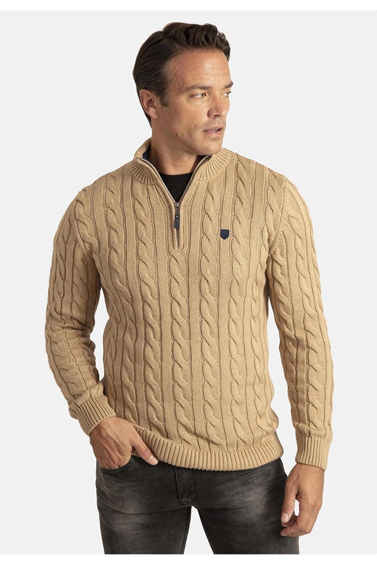 Detailed Men's Half Zipper Sweater