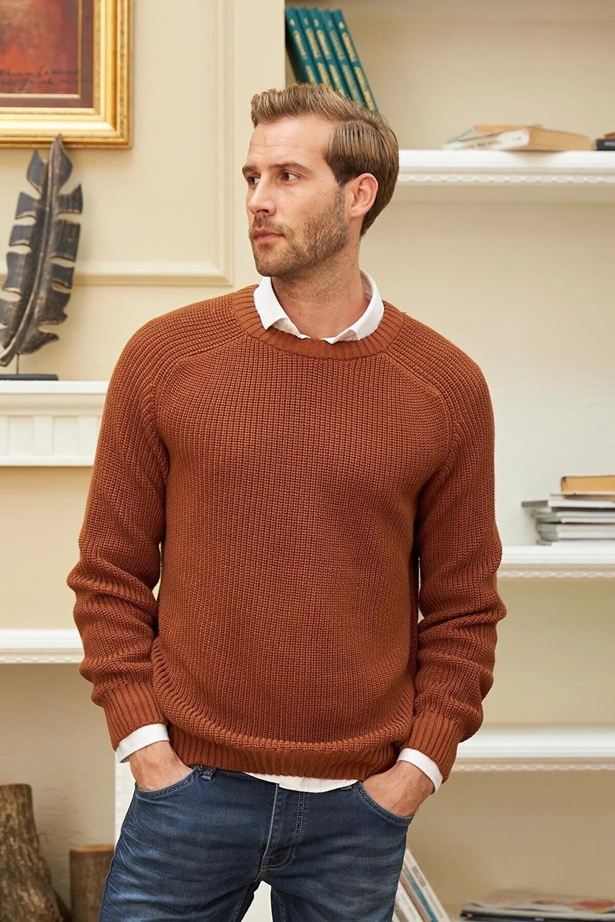 Men's Crew Neck Thessaloniki Knitted Cotton Knitwear Sweater