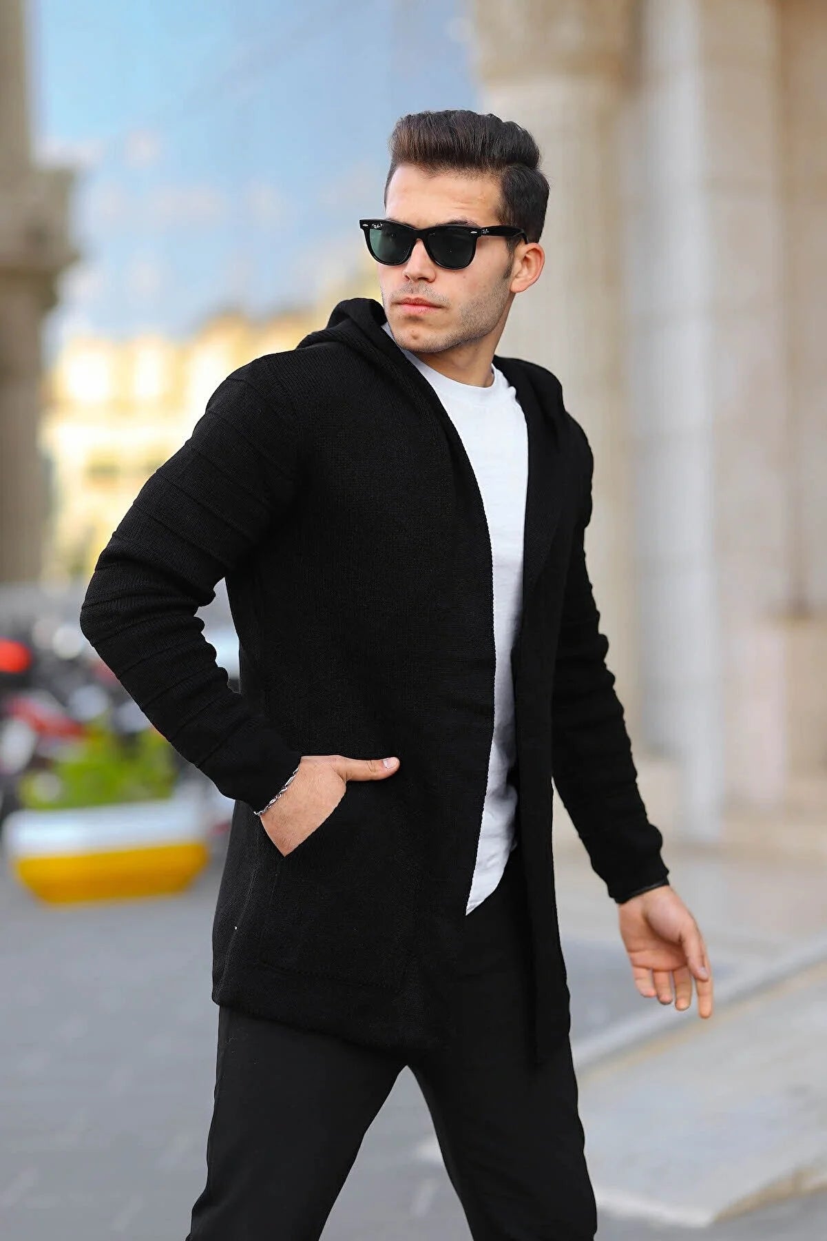 Men's Smoked Patterned Poncho Cardigan