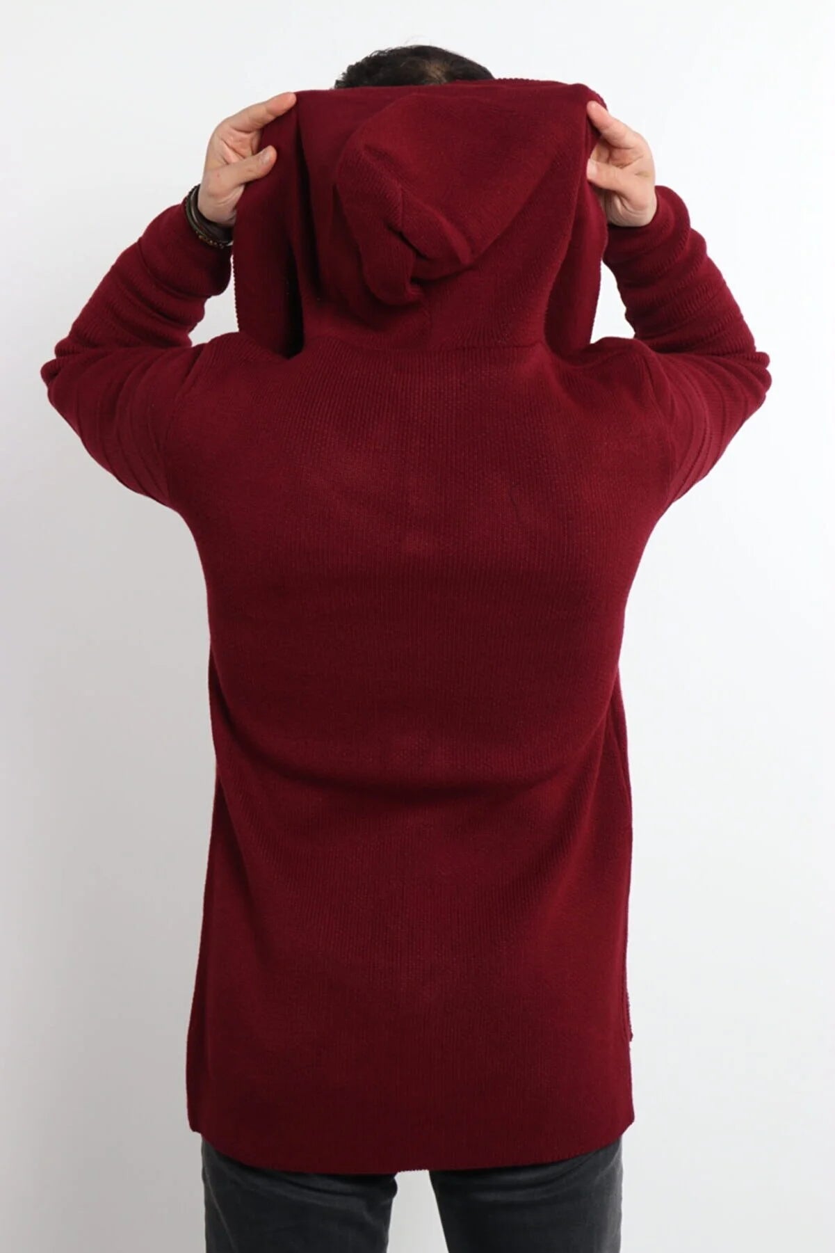 Men's Smoked Patterned Poncho Cardigan