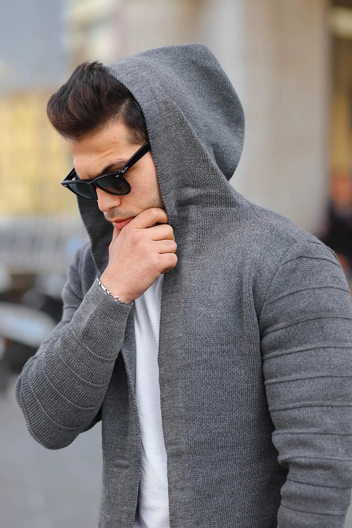 Men's Smoked Patterned Poncho Cardigan