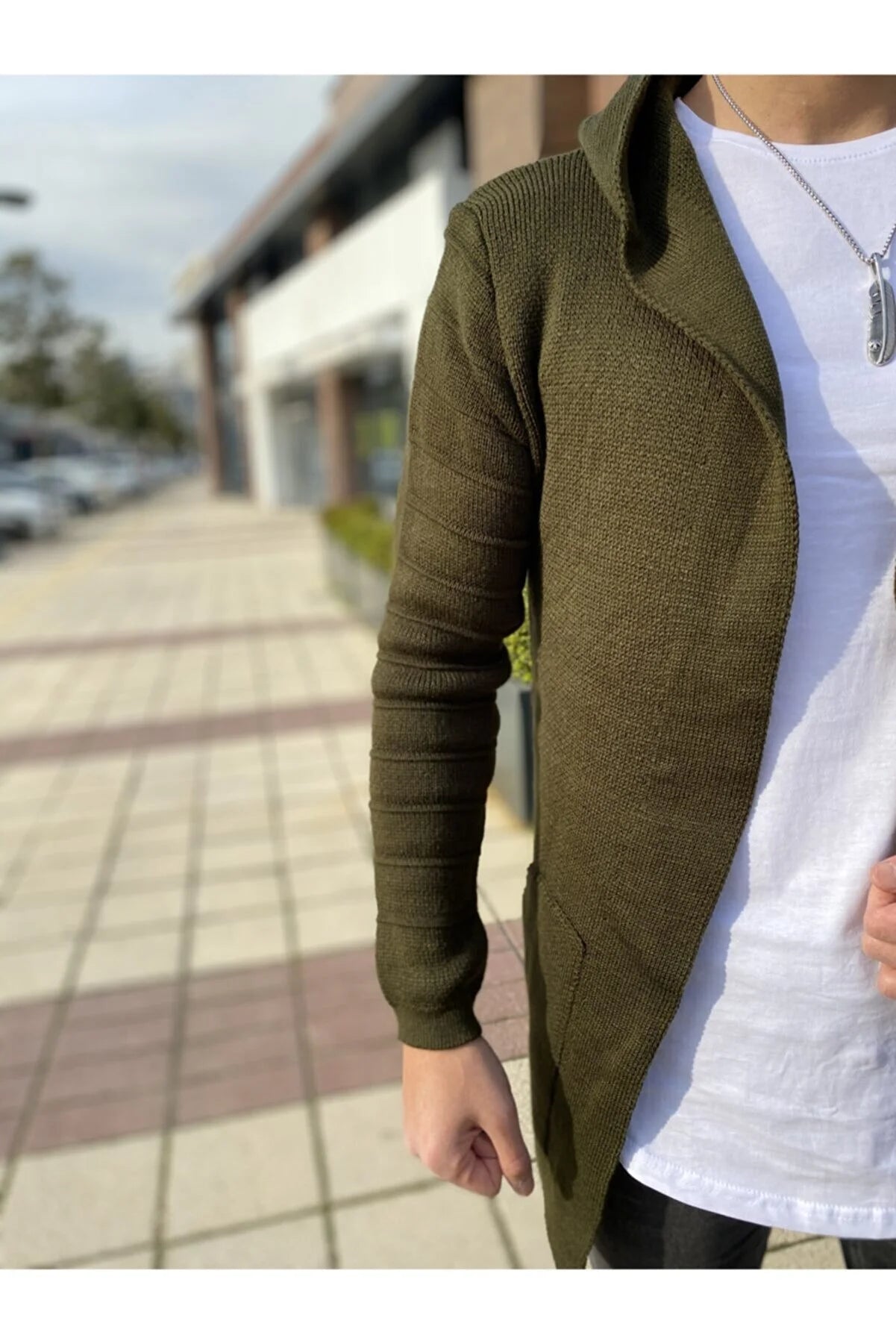 Men's Smoked Patterned Poncho Cardigan