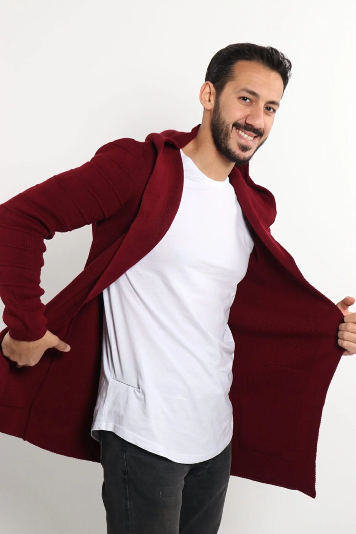 Men's Smoked Patterned Poncho Cardigan