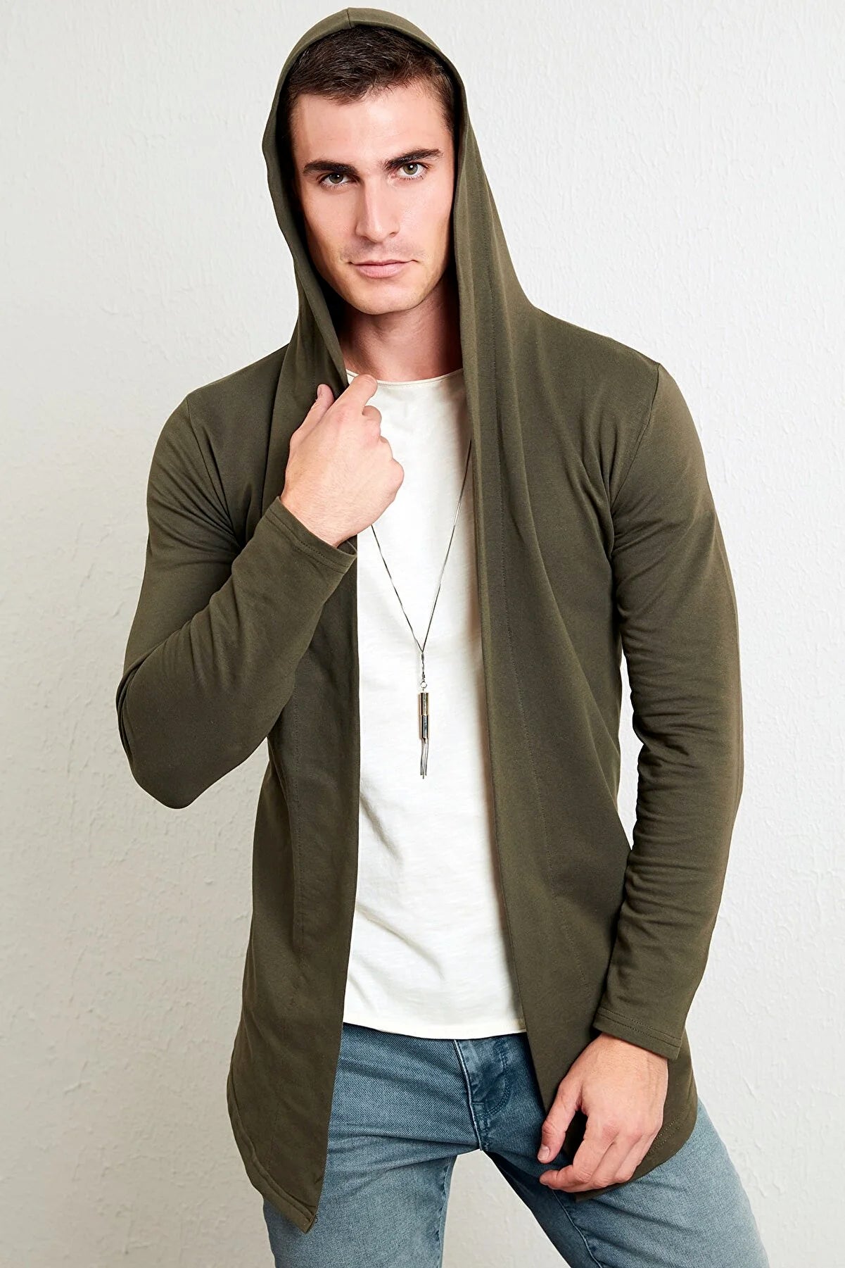 Slim Fit Cotton Hooded Knitted Cardigan