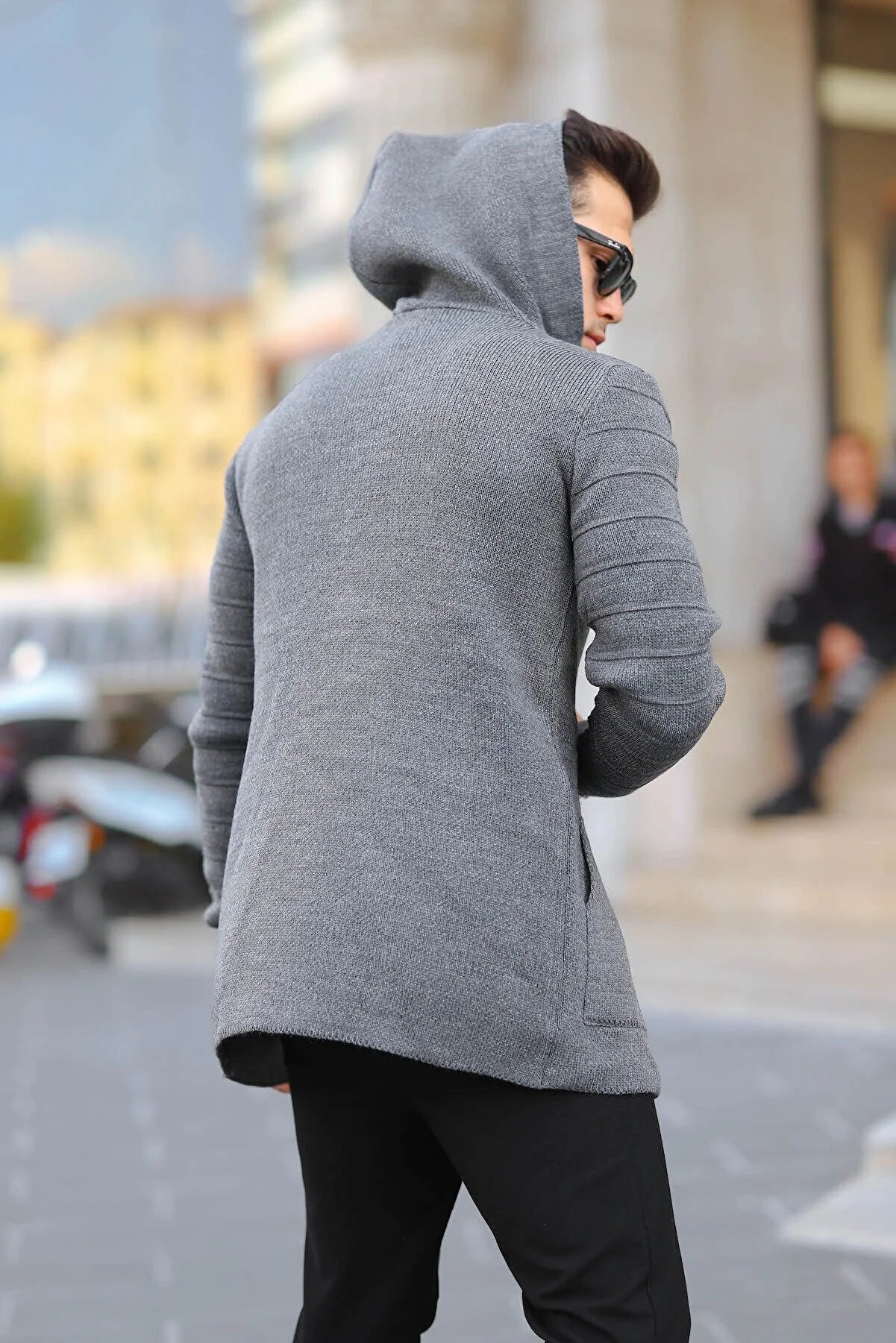 Men's Smoked Patterned Poncho Cardigan