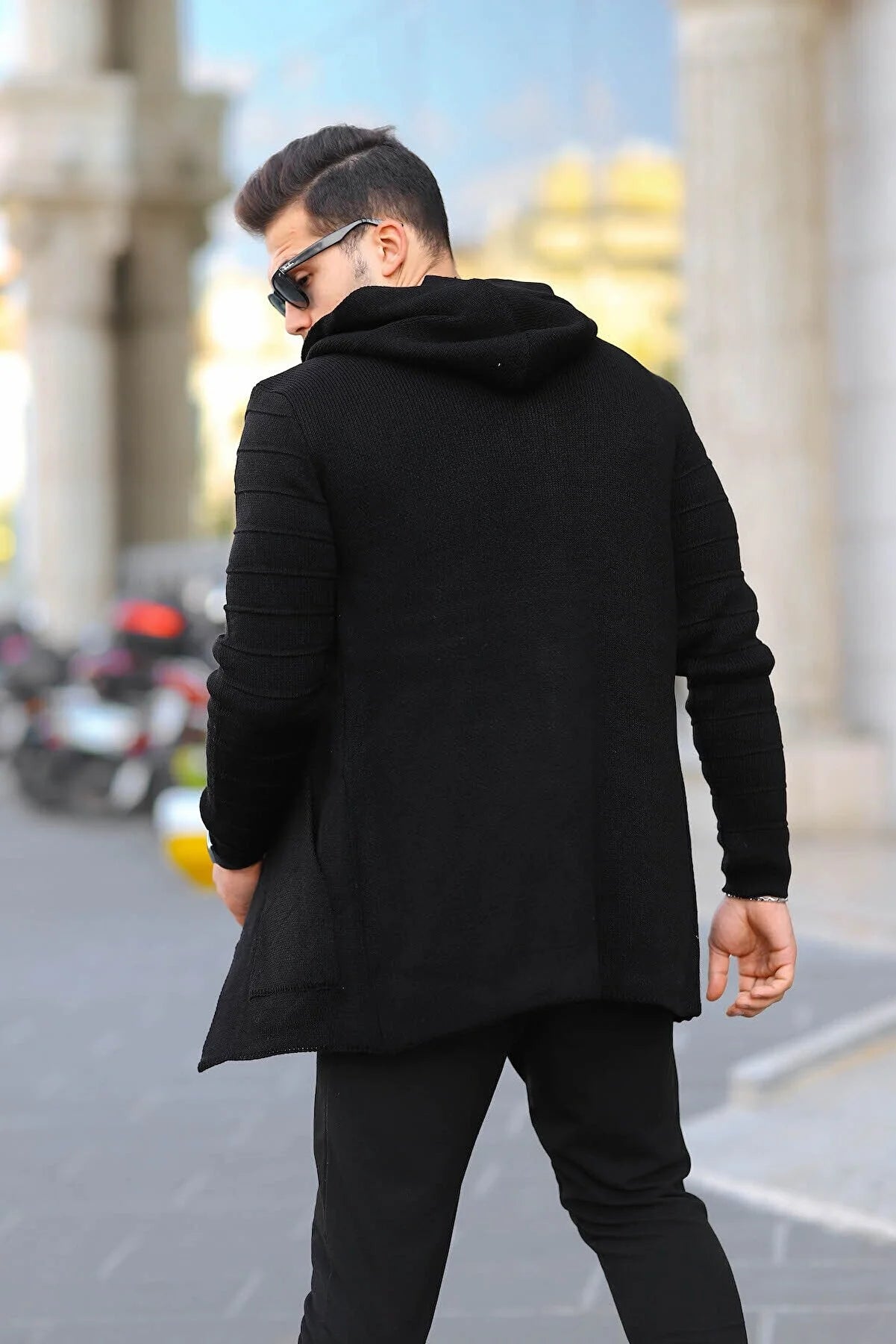 Men's Smoked Patterned Poncho Cardigan