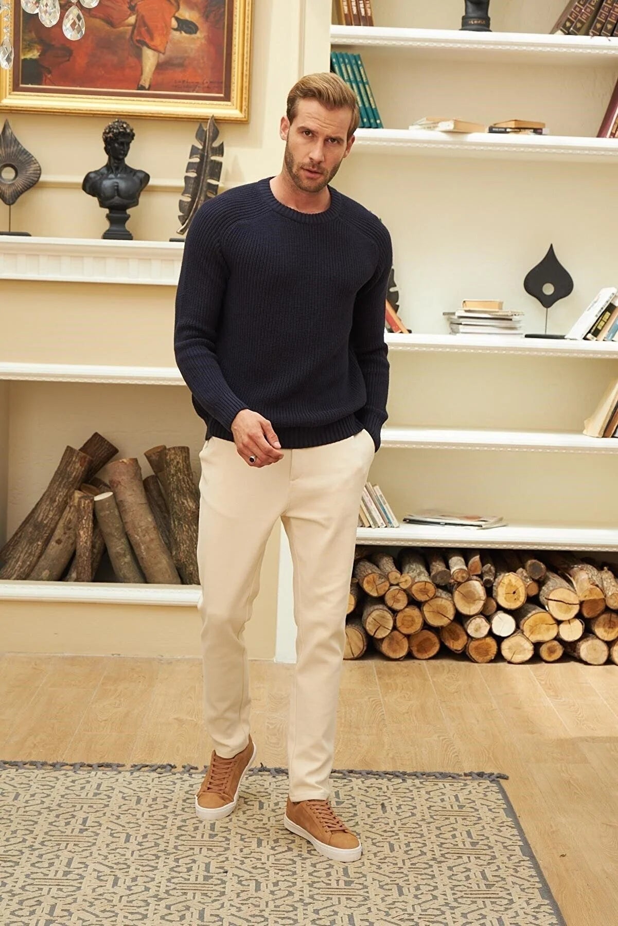 Men's Crew Neck Thessaloniki Knitted Cotton Knitwear Sweater