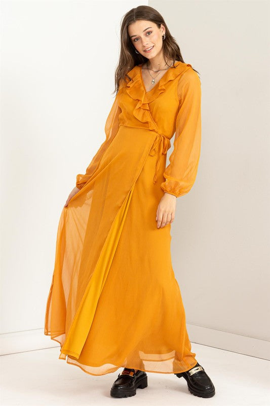 Lost In Love Ruffle Tie-Waist Maxi Wrap Dress