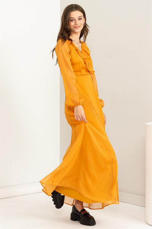 Lost In Love Ruffle Tie-Waist Maxi Wrap Dress