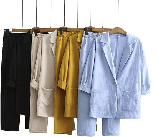 Office Daily Women's Casual Solid Color Cotton And Linen Pocket Pant Co-ord Set Pants Sets