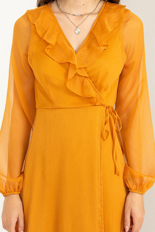 Lost In Love Ruffle Tie-Waist Maxi Wrap Dress