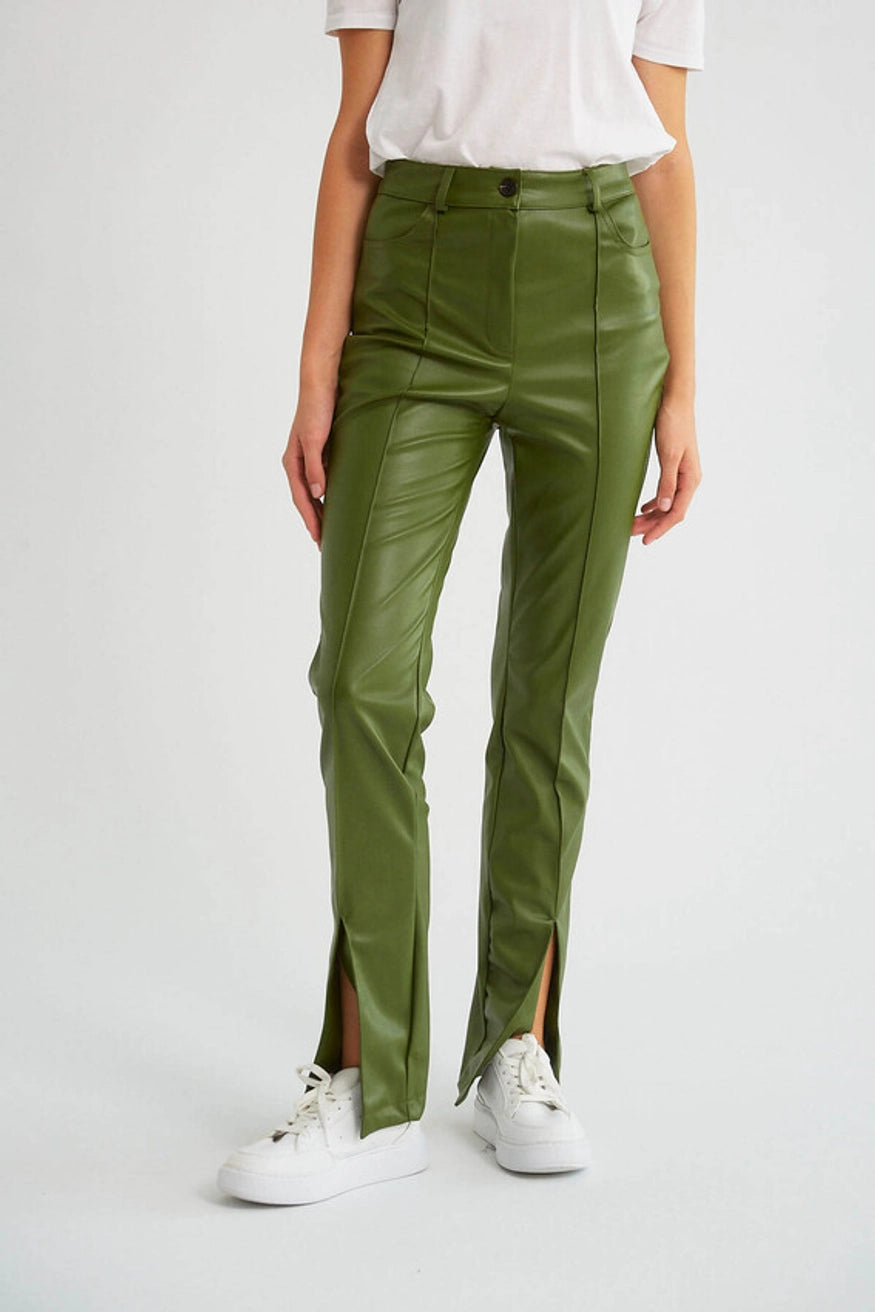 PU Green Leather Pant