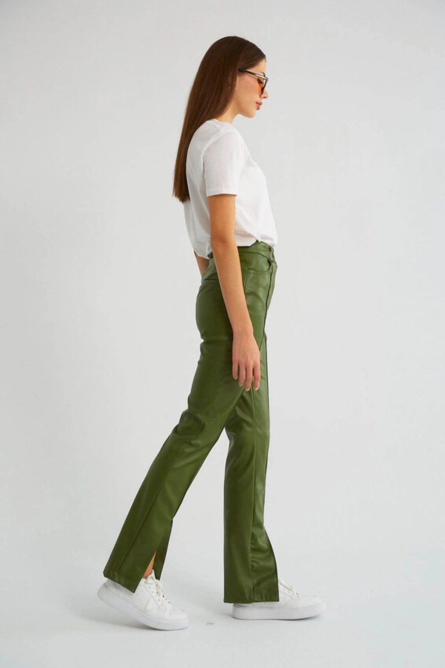 PU Green Leather Pant