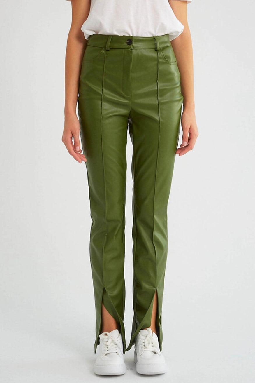 PU Green Leather Pant