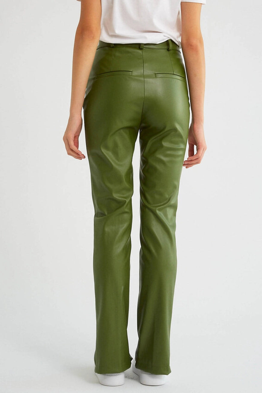 PU Green Leather Pant