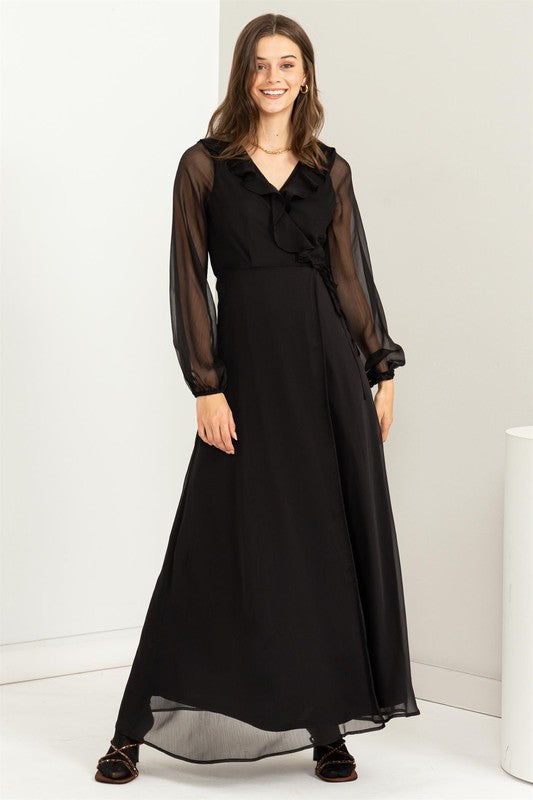 Lost In Love Ruffle Tie-Waist Maxi Wrap Dress