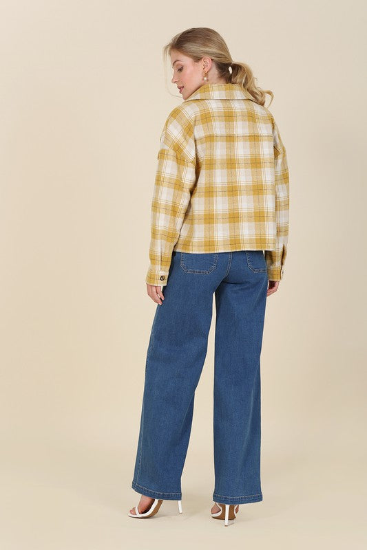 Plaid Short Shacket With Pockets