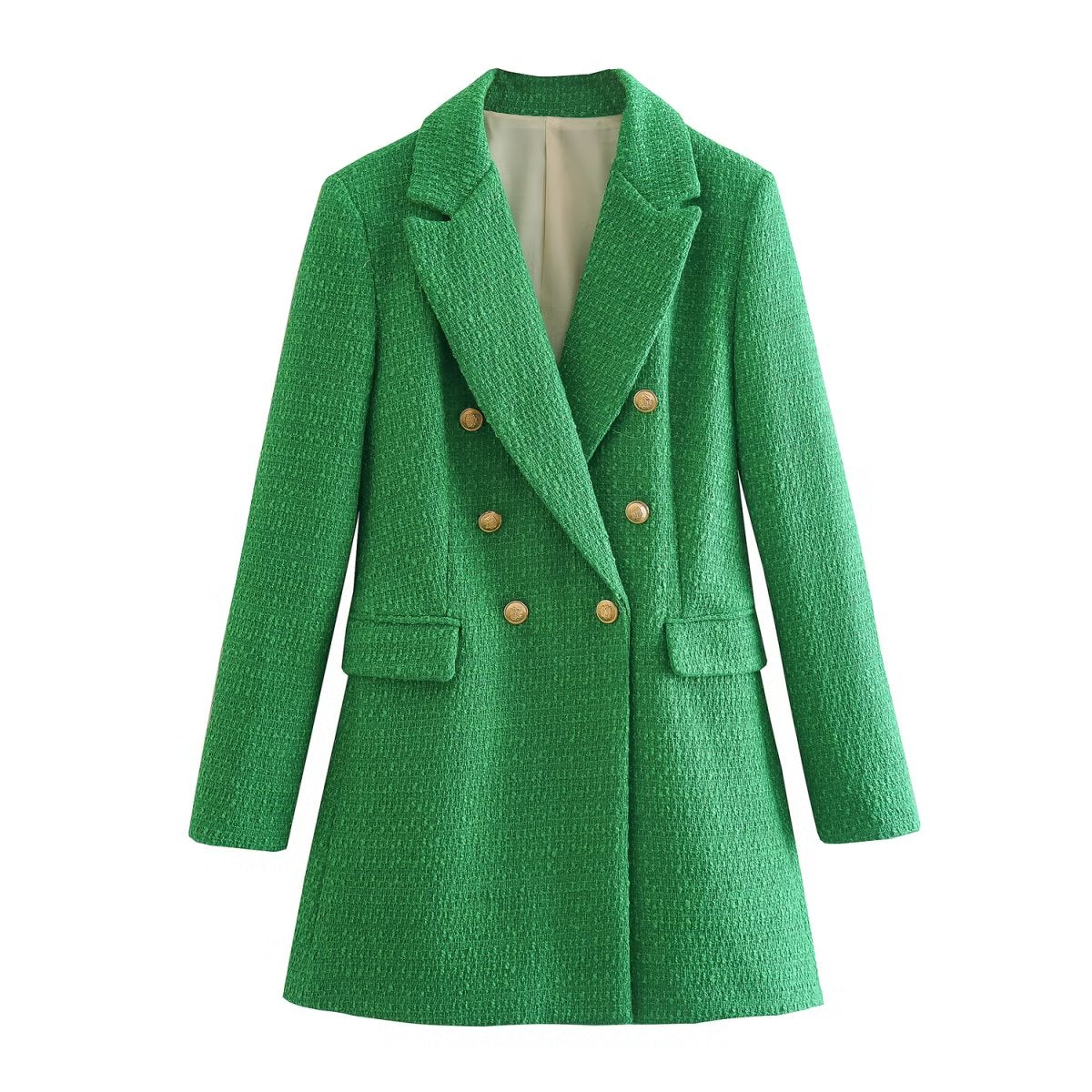 Urban Casual Women Textured Double Breasted Blazer