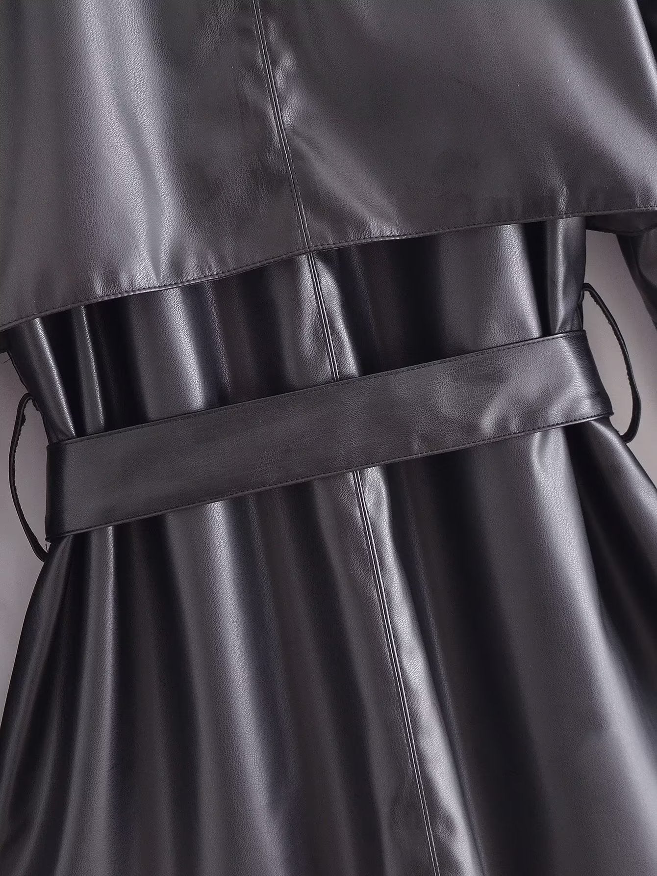 Winter Warm Series Belt Collared Loose Faux Leather Coat