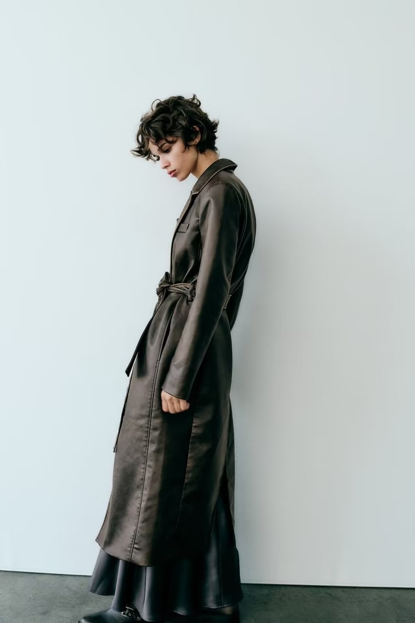 Autumn Winter Street Distressed Effect Faux Leather Zara Design Coat