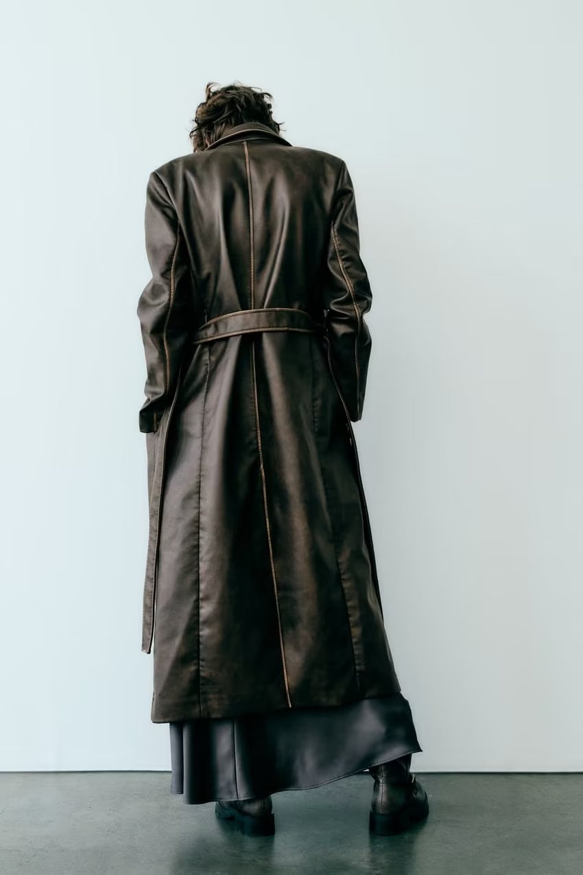Autumn Winter Street Distressed Effect Faux Leather Zara Design Coat