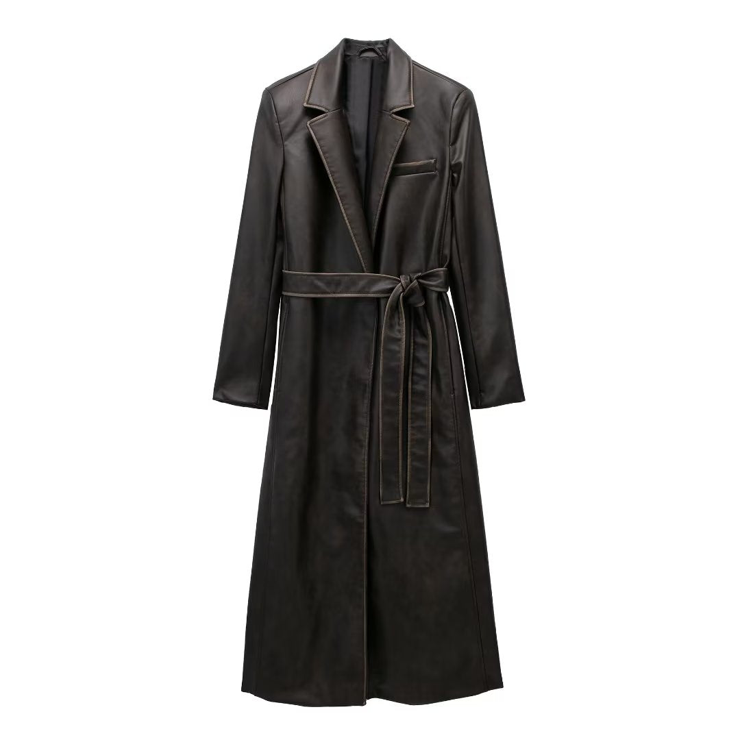 Autumn Winter Street Distressed Effect Faux Leather Zara Design Coat