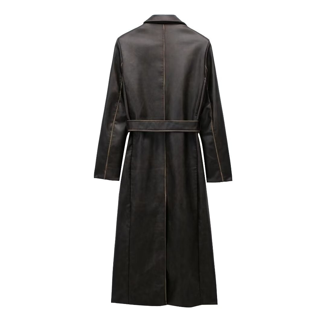 Autumn Winter Street Distressed Effect Faux Leather Zara Design Coat