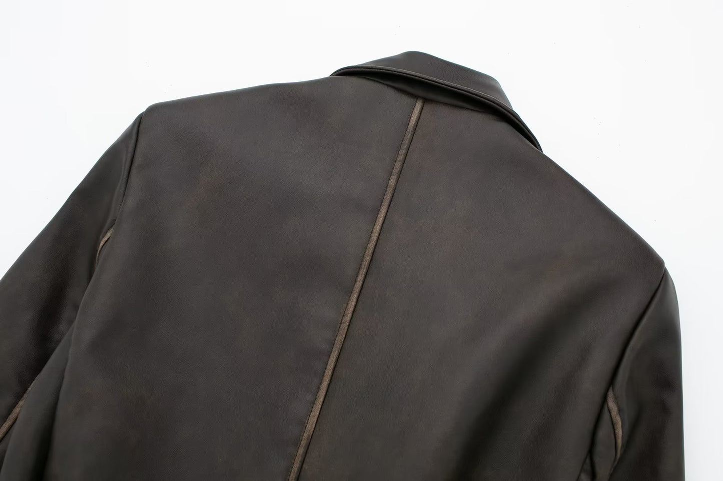 Autumn Winter Street Distressed Effect Faux Leather Zara Design Coat