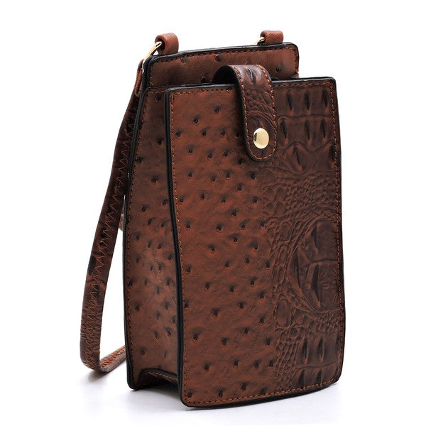 Ostrich Croc Crossbody Cell Phone Purse