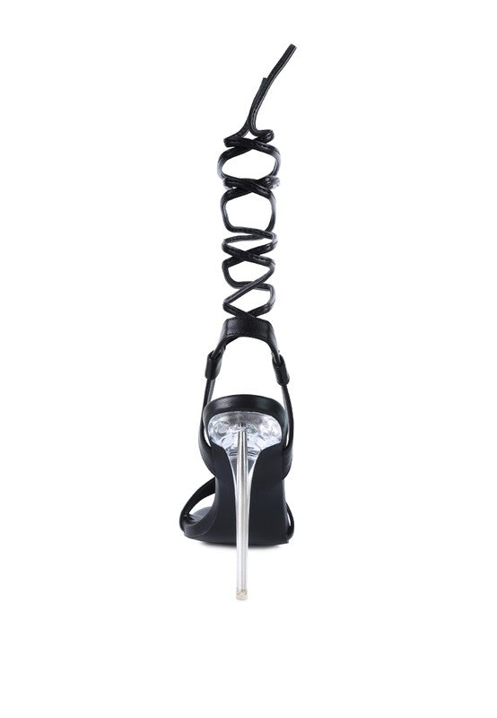 Sheeny Clear Stiletto Lace Up Sandal