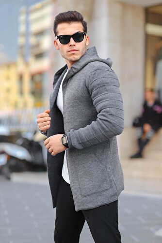 Men's Smoked Patterned Poncho Cardigan